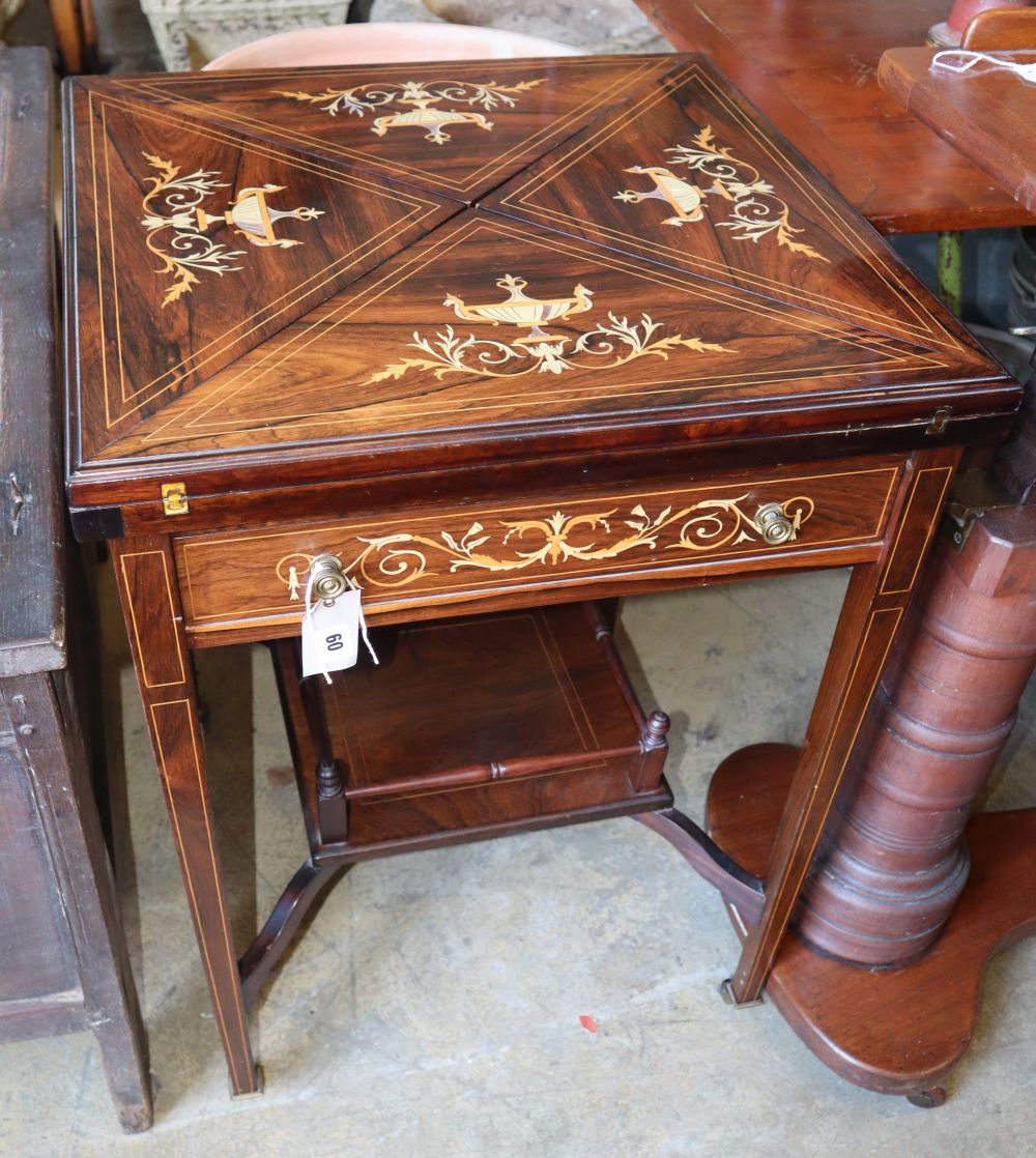 An Edwardian rosewood envelope card table, W.55cm, D.55cm, H.74cm